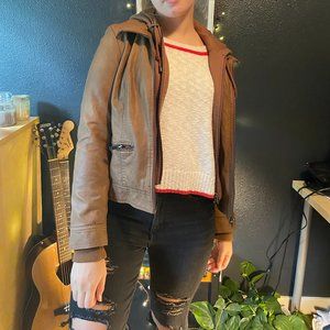 Leather Jacket with hoodie inset